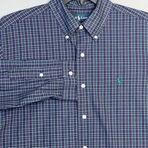 Polo Ralph Lauren Classic Fit Purple and Green Plaid Casual Button Down Shirt L